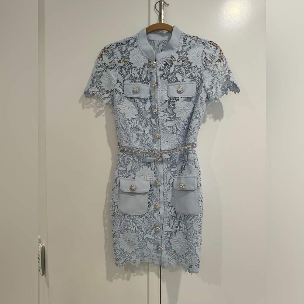 Self-Portrait Light Blue Lace Mini Dress